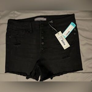 NEW Just USA Josie High Rise Black Distressed Denim Button Fly Shorts Size 31/12